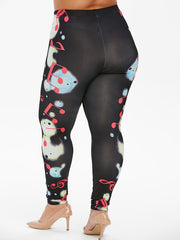 Music Note Print Plus Size Skinny Leggings