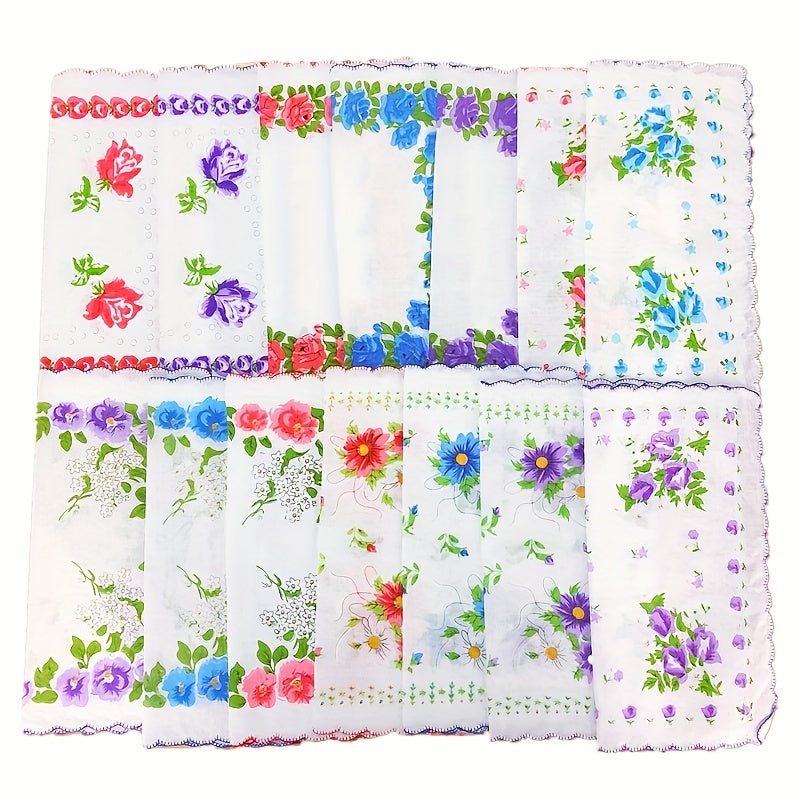 6pcs Classic Flower Handkerchief Lady Hanky Mix