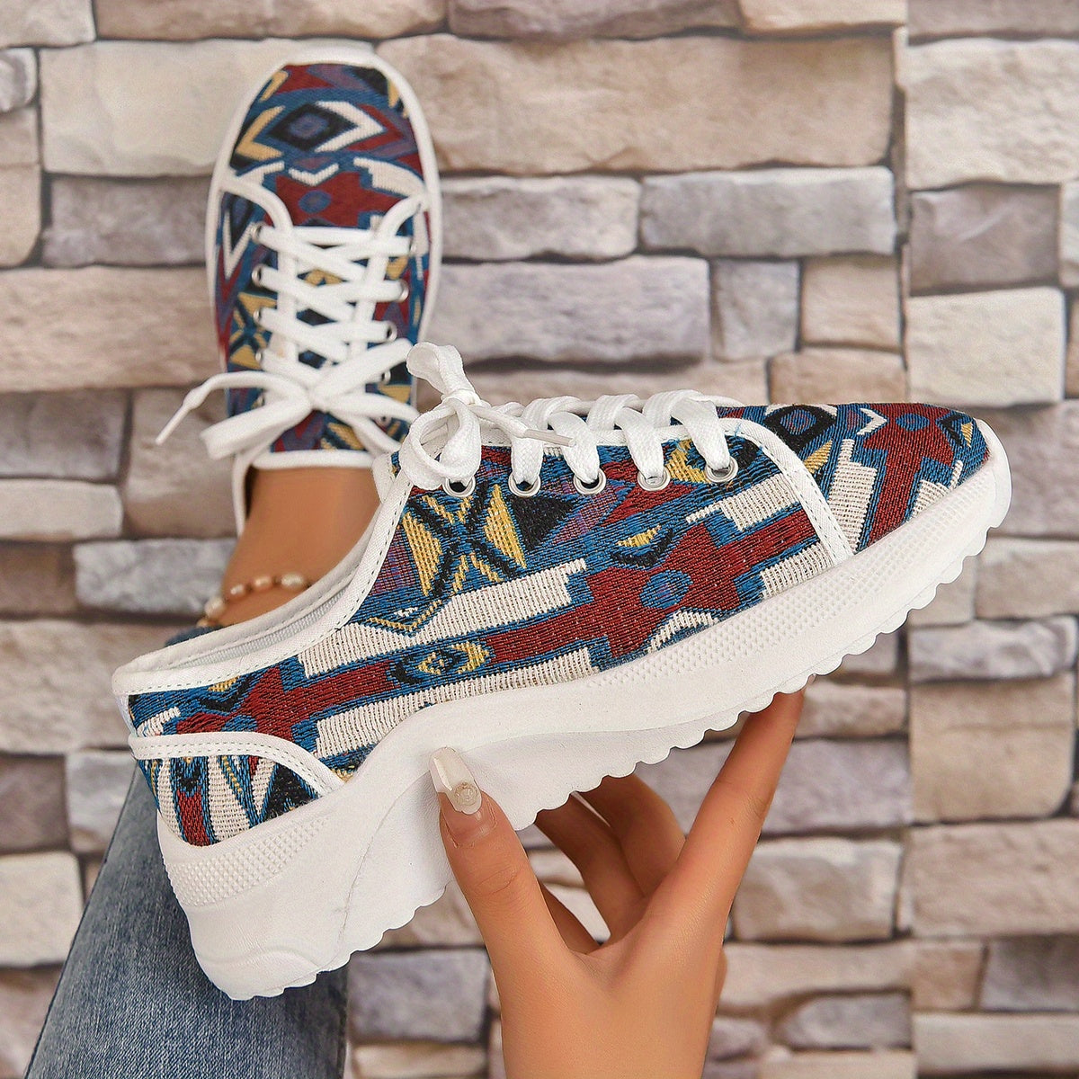 Women's Tribal Style Strap Sneakers Casual Breathable Low Top Walking Shoes