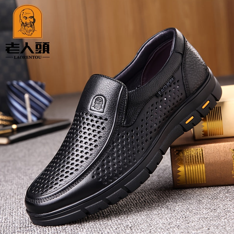 LAORENTOU Men's Leather Hollow Out Loafer Shoes Slip On Lightweight Dress Shoes