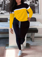 Colorblock Long Sleeve Round Neck Top & Pants Set