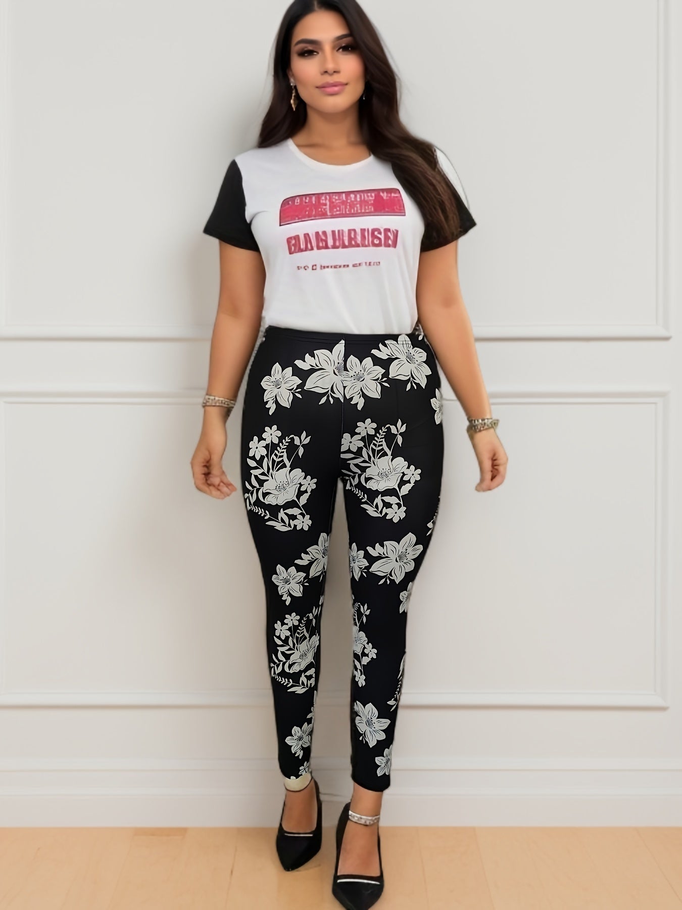 Floral Print High Rise Stretch Leggings
