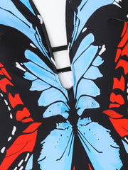  Butterfly Print Halter One Piece Swimsuit