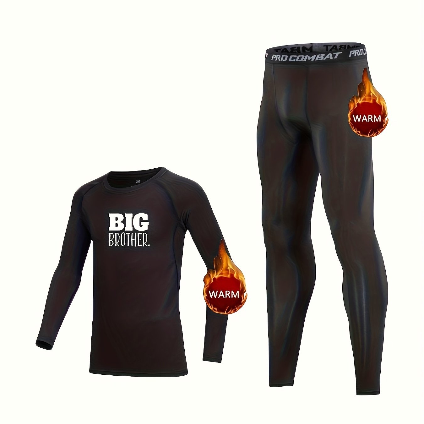 2pcs Toddler Kids Fleece Thermal Compression Sets Big Brother Print