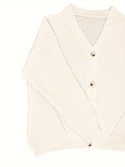  Solid Long Sleeve V Neck Sweater Cardigan