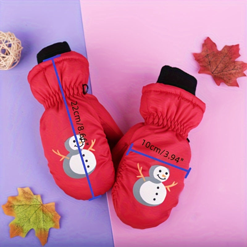 Kids Winter Gloves, Finger & Thumb Protection, Cartoon Skiing Glove