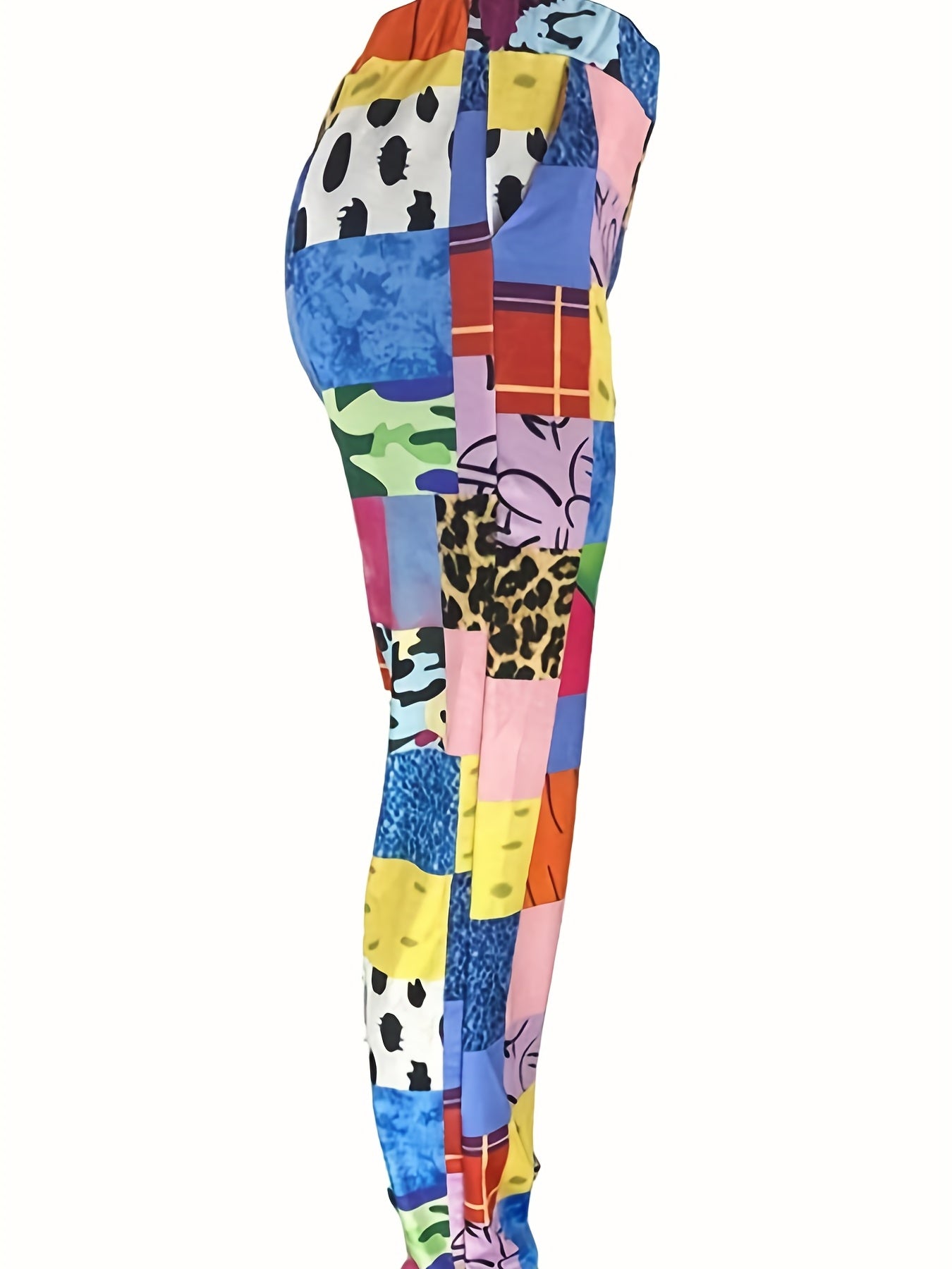  Patchwork Print Straight Leg Stretch Pants