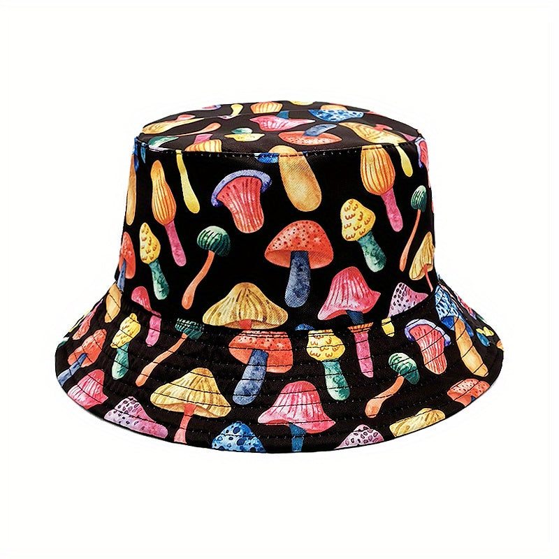 Reversible Mushroom Print Bucket Hat Hip Hop Fisherman Cap