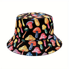 Reversible Mushroom Print Bucket Hat Hip Hop Fisherman Cap