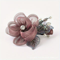 Rhinestone Floral Hair Clip Faux Pearl Wedding Headpiece
