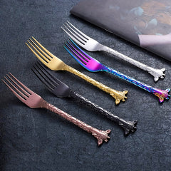 5PCS Giraffe Stainless Steel Dessert Spoon & Fork Animal Fruit Fork Mixing Spoon