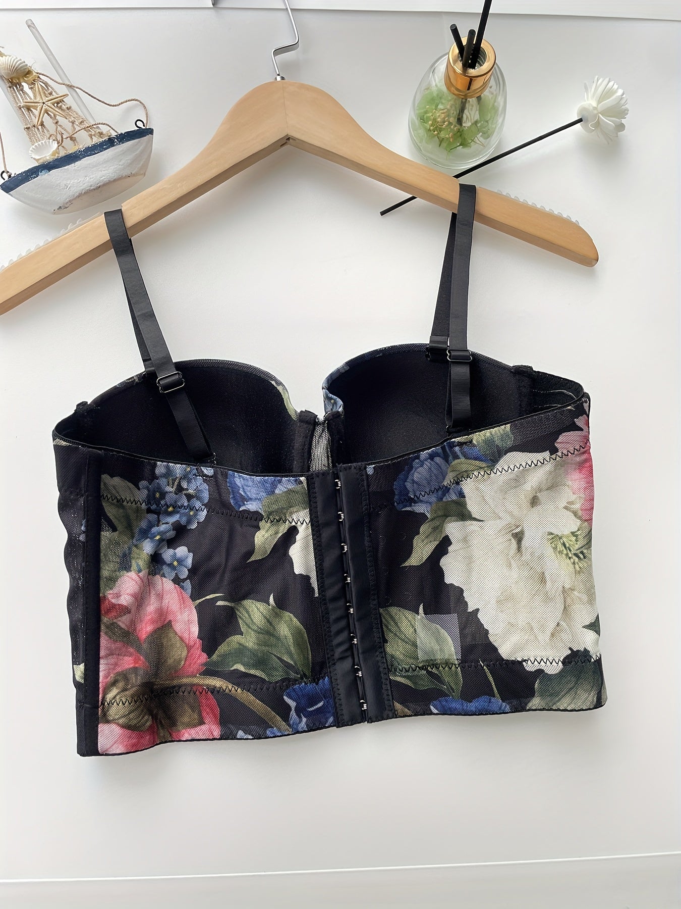 Floral Print Cami Corset Bustier Tummy Control Push Up Slimmer Body Shaper