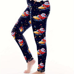  Santa Claus Print High Rise Leggings