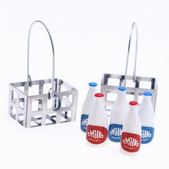 Dollhouse Mini Milk Beverage Scene Metal Shopping Basket