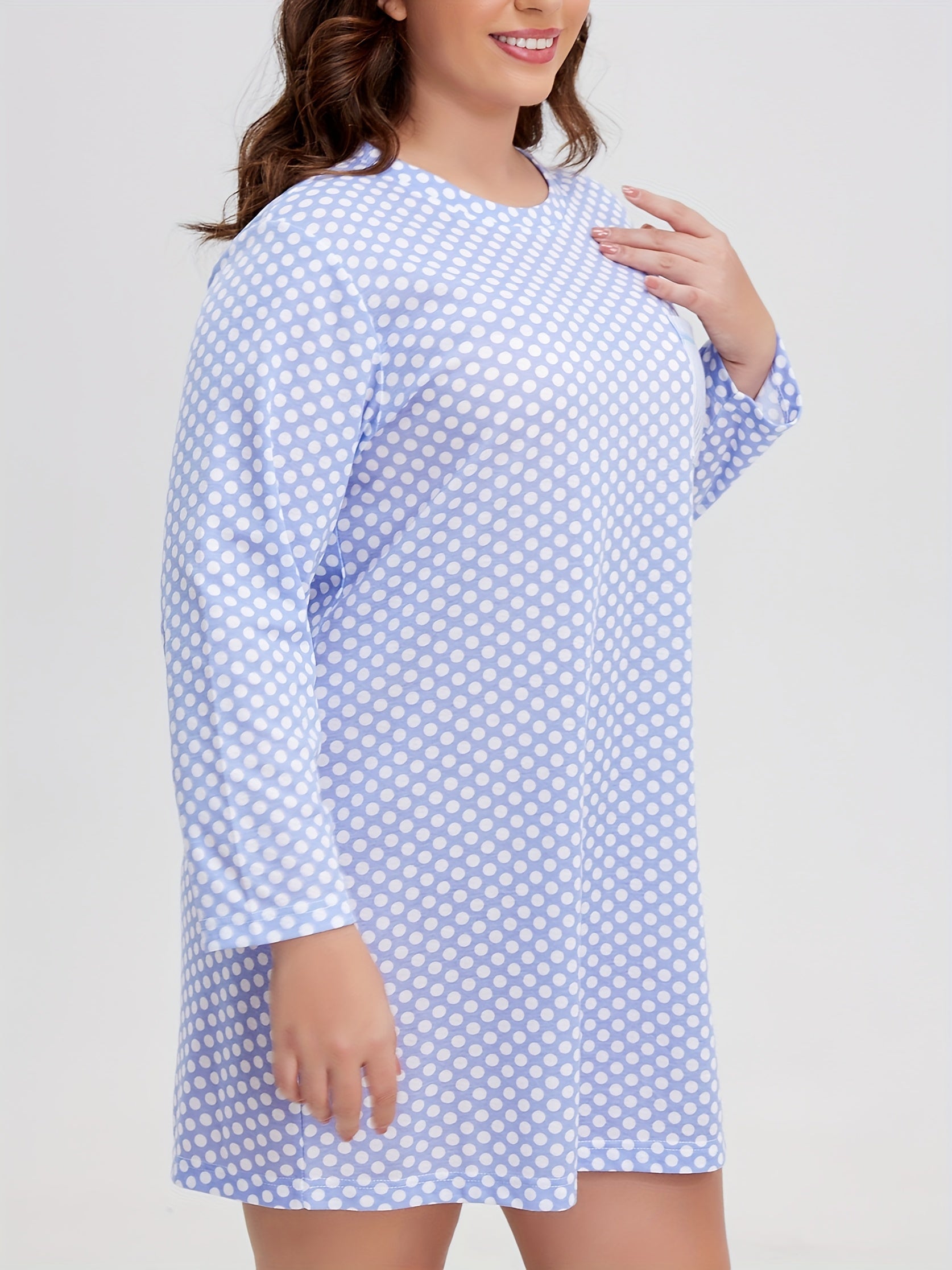  Polka Dot Print Striped Tee Sleep Dress