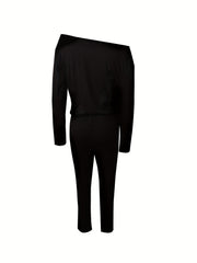 Slanted Shoulder Jumpsuit Long Sleeve Casual Women's Clothing