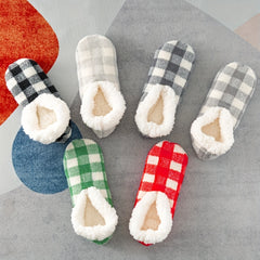Plaid Plush Lined Socks Soft & Warm Low Cut Floor Socks Women's Stockings