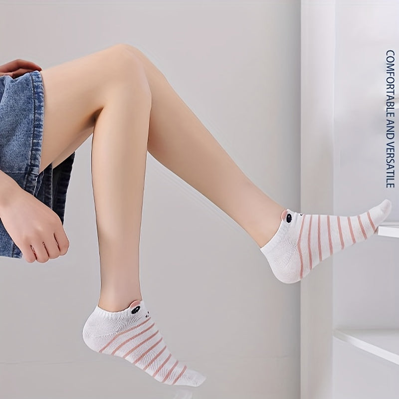 5 Pairs Cat Print Short Socks Breathable Ankle Stockings