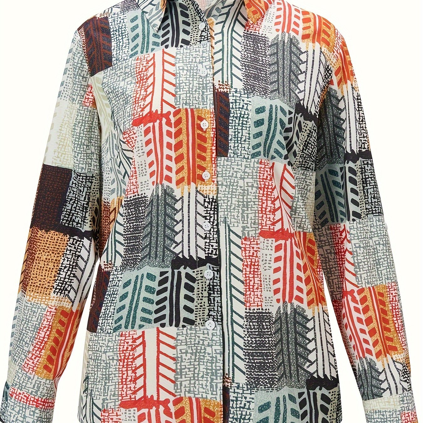  Patchwork Print Long Sleeve Shirt Top