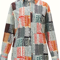  Patchwork Print Long Sleeve Shirt Top