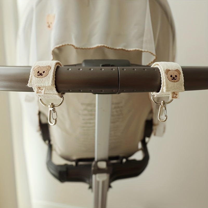 2 Pack Baby Stroller Hook Bear Embroidery Storage Pendant