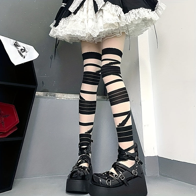 2 Pairs Strappy Over The Knee Socks Women's Stockings