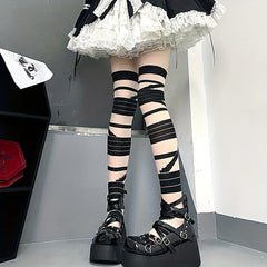 2 Pairs Strappy Over The Knee Socks Women's Stockings