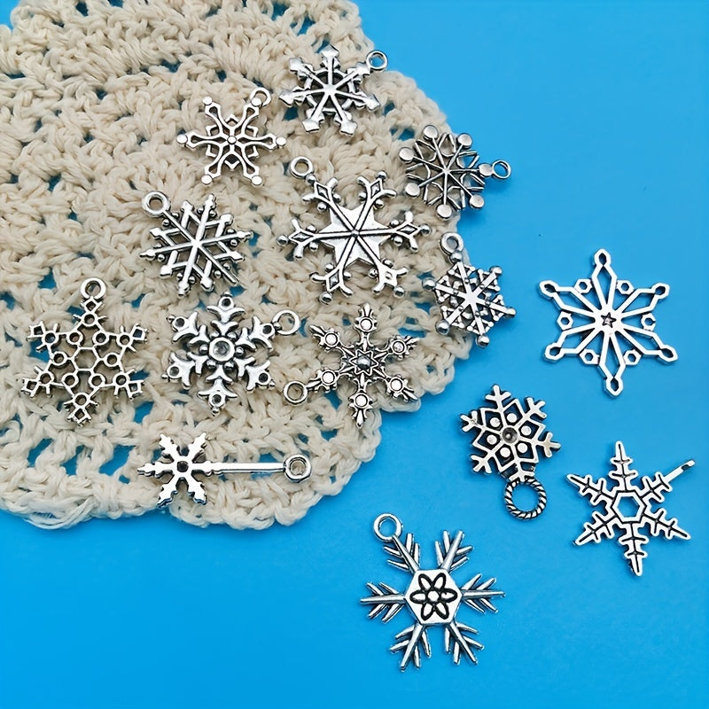14pcs Alloy Antique Snowflake Pendants DIY Earrings Bracelet Necklace Set