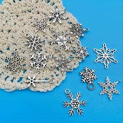 14pcs Alloy Antique Snowflake Pendants DIY Earrings Bracelet Necklace Set