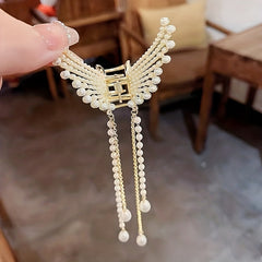 Faux Pearl Tassel Butterfly Hair Claw Clip Golden
