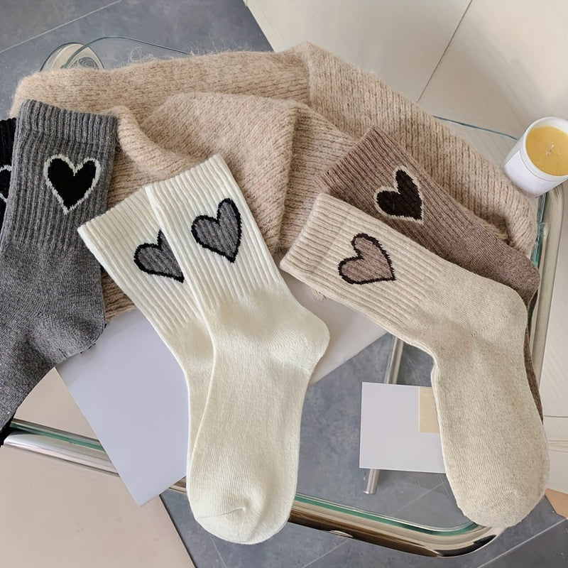 Heart Print Socks Soft & Comfy Mid Tube Women's Stockings