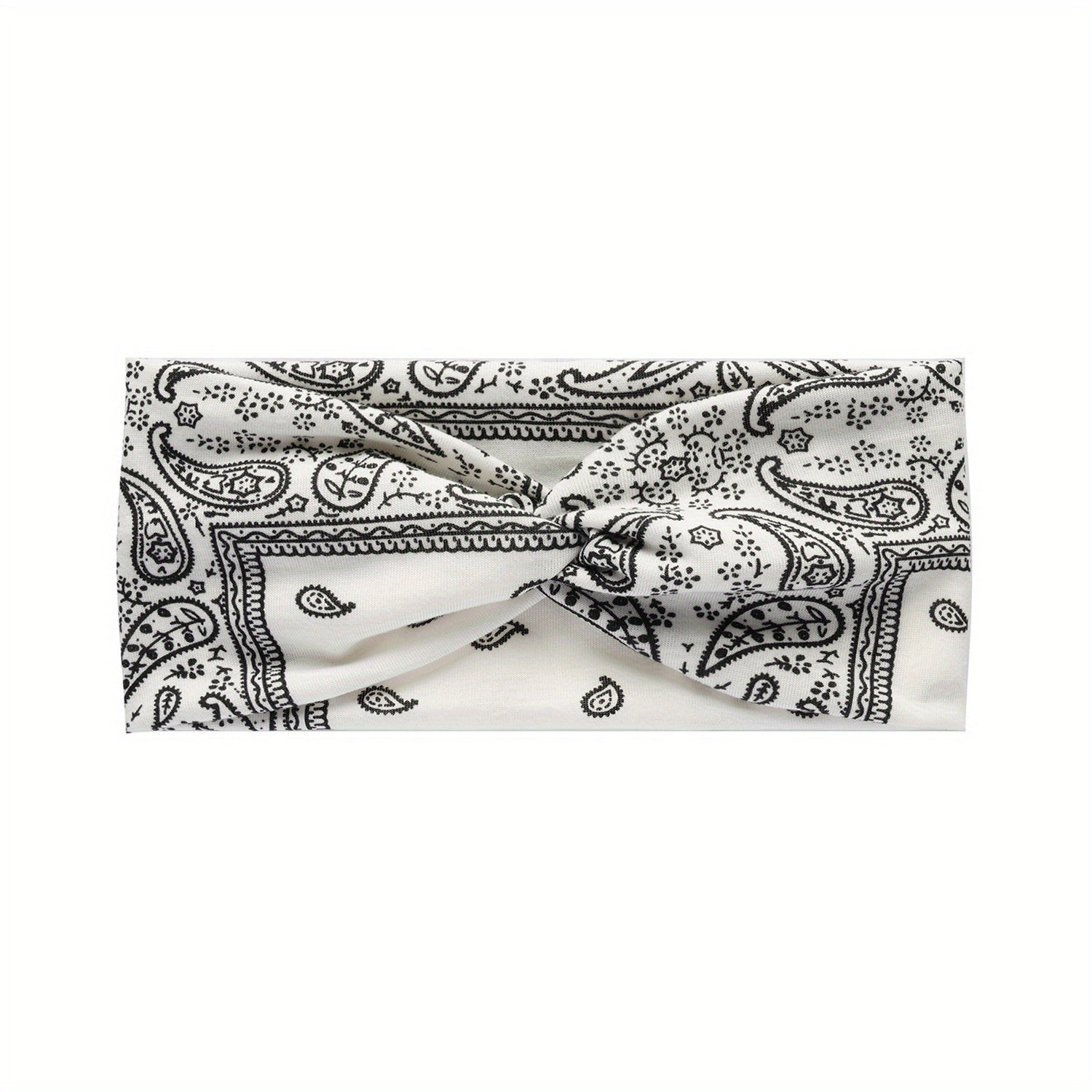 Boho Paisley Print Criss Cross Headband Wide Stretchy Hair Band