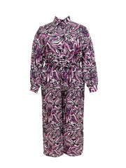  Casual Jumpsuit Women's Plus Allover Print Button Up Long Sleeve