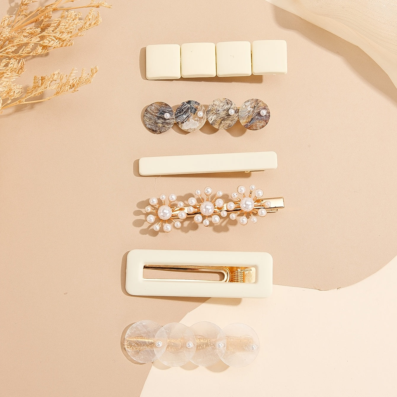 6pcs Pearl Square Hair Clip Metal Hairpin Barrette Party Prom Accessories
