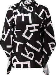  Women's Letter Print Bat Sleeve Blouse