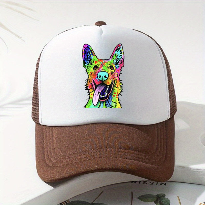 Rainbow Dog Print Hat Mesh Baseball Cap Outdoor Sunshade Trucker