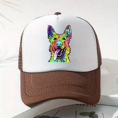 Rainbow Dog Print Hat Mesh Baseball Cap Outdoor Sunshade Trucker