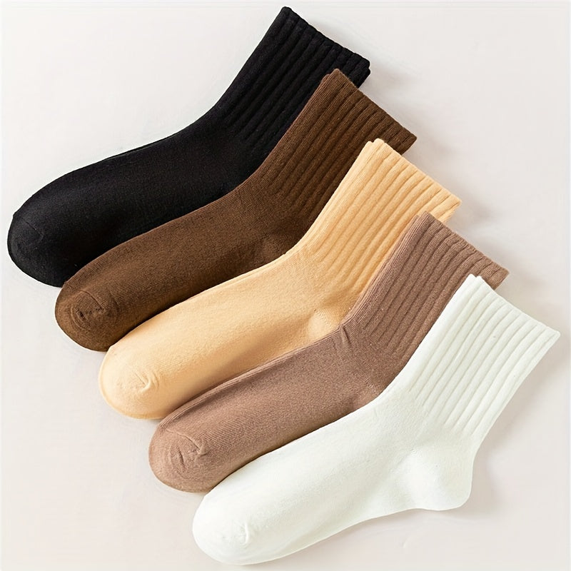 5 Pairs Soft Solid Mid Tube Socks Women's Stockings