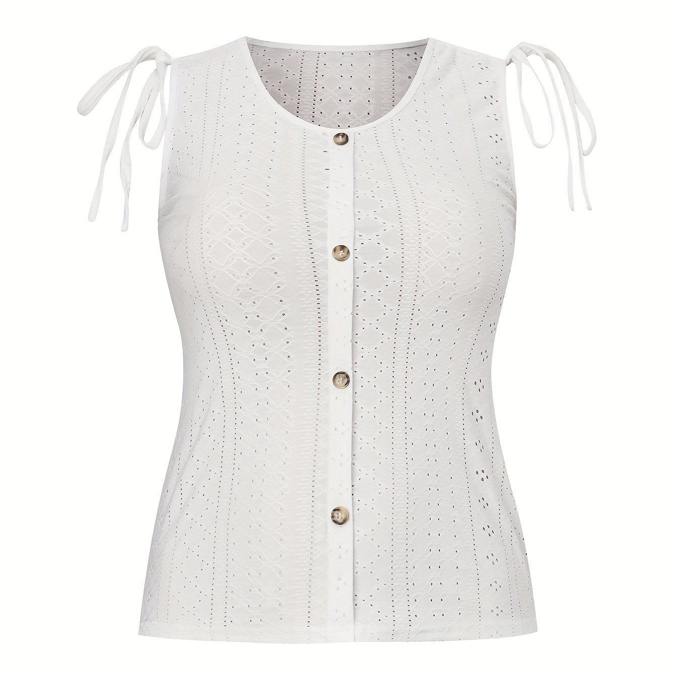  Casual Tank Top Women's Eyelet Embroidered Button Decor