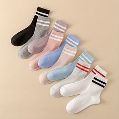 10 Pairs Striped Crew Socks Breathable Women's Stockings