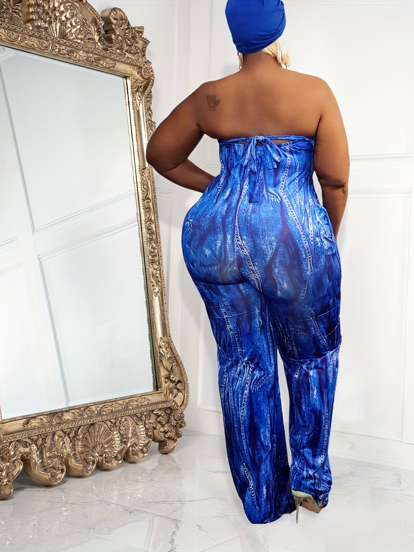  Sexy Tie Dye Tube Jumpsuit with Tie Back