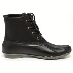 Thermal Waterproof PVC Duck Boots Lace Up Flat Non Slip Rain Snow Boots
