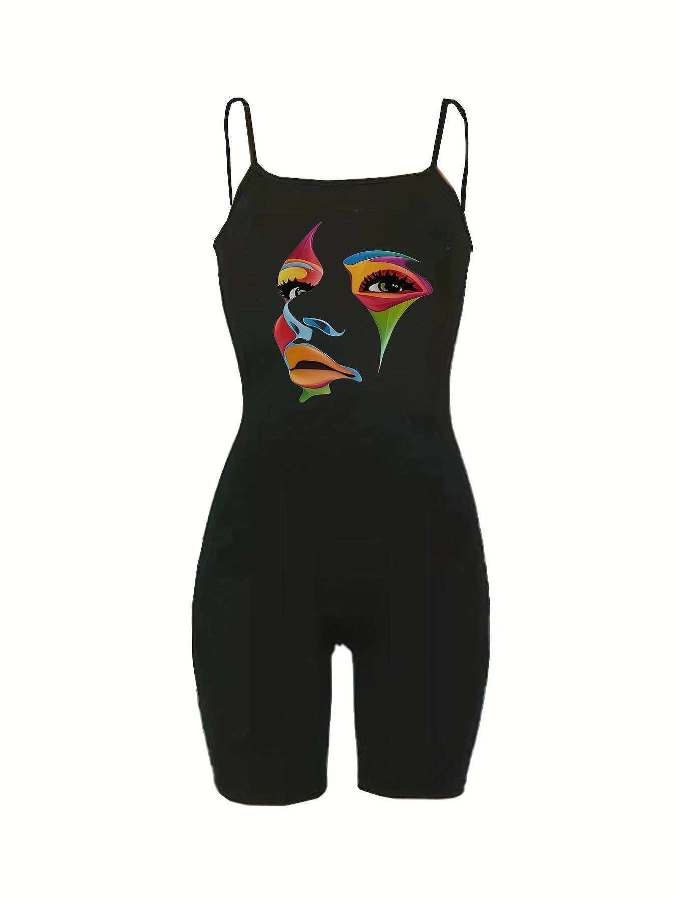 Print Spaghetti Strap Romper Jumpsuit Casual Sleeveless Slim Romper Jumpsuit