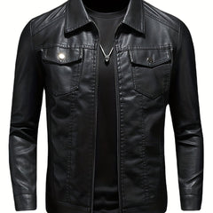 PU Biker Jacket Men's Zip Up Faux Leather Spring Fall