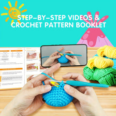 Crochet Kit for Beginners - 2 Dinos Easy Yarn Knitting Set with Video Tutorials