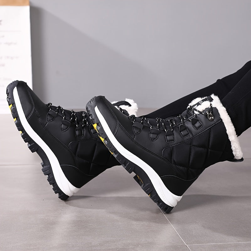 Women's Plush Lined Snow Boots Waterproof Thermal Lace Up Winter Outdoor Shoes