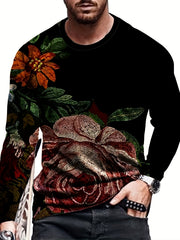 Colorful Flowers Print Men's Long Sleeve Novelty T shirt
