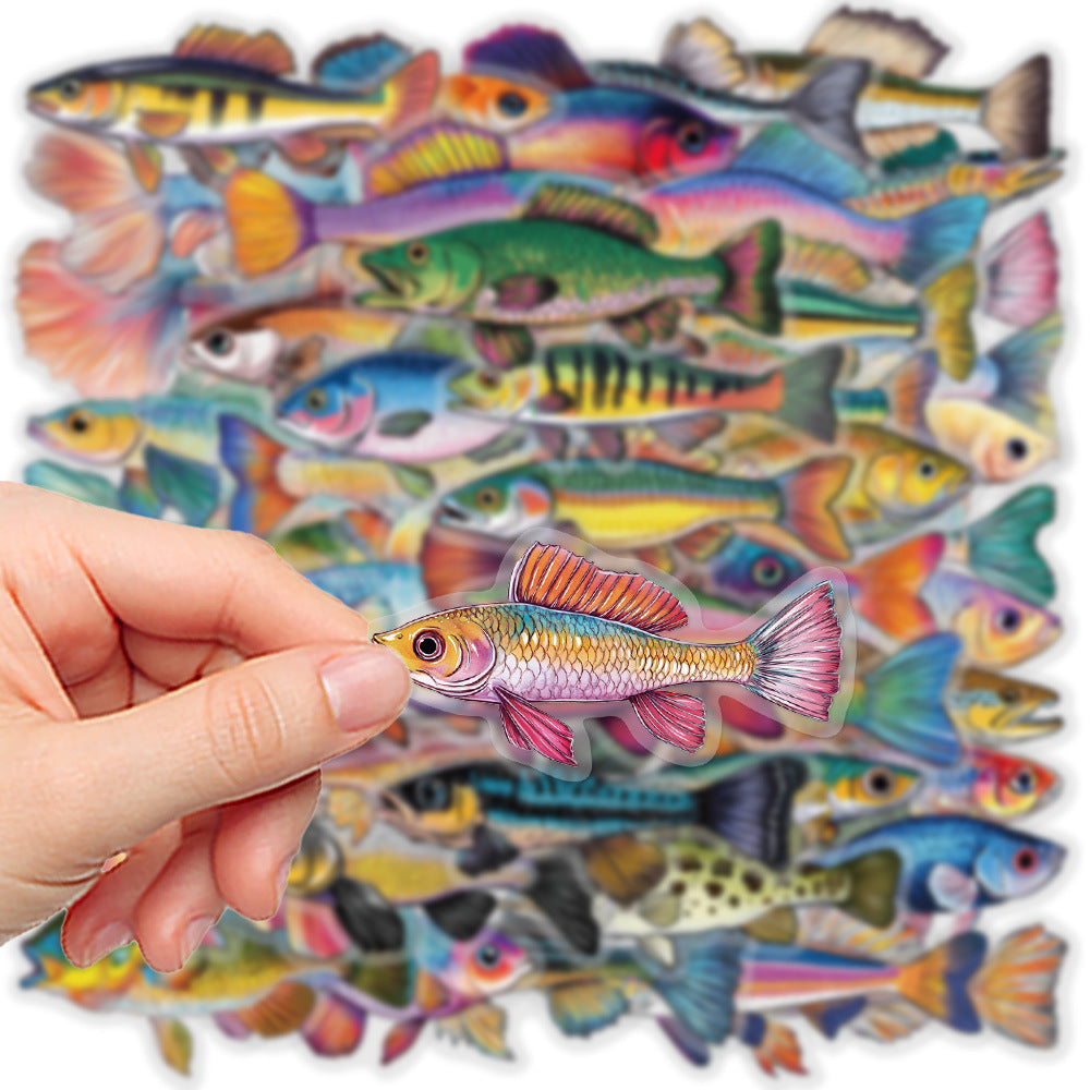 50pcs Vibrant Fish Stickers Waterproof Vinyl Decals for Water Bottles Laptops