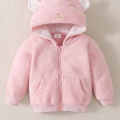 Fleece Bear Jacket For Baby Boys & Girls, Warm Hooded Coat
