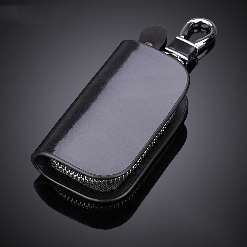 Leather Remote Car Key Case and Keychain Holder with Zipper Bag